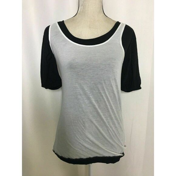 Vince Womens Black White Short Sleeve Double Layer Top T Shirt reversible Small - Picture 1 of 9